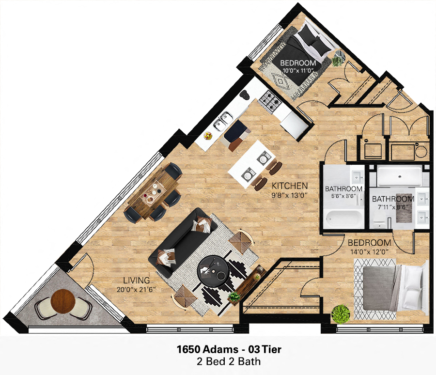 1650 Adams Two Bedroom Floor Plan 03 Tier